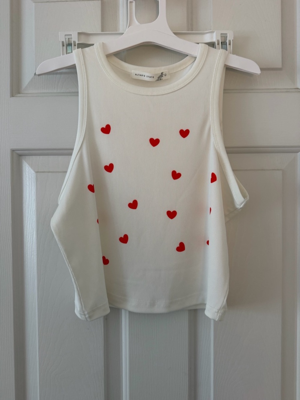 Altar'd State White Tank with Red Heart Print